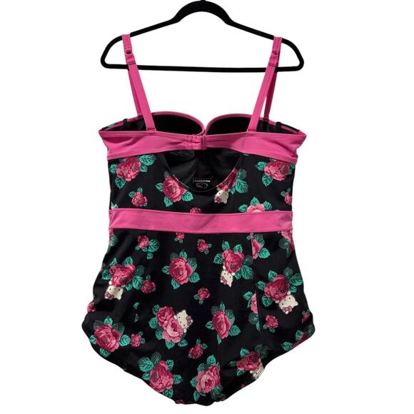 Torrid 2 (2X 18/20) Hello Kitty Roses One Piece Underwire Push Up Bra Swimsuit - Picture 3 of 5